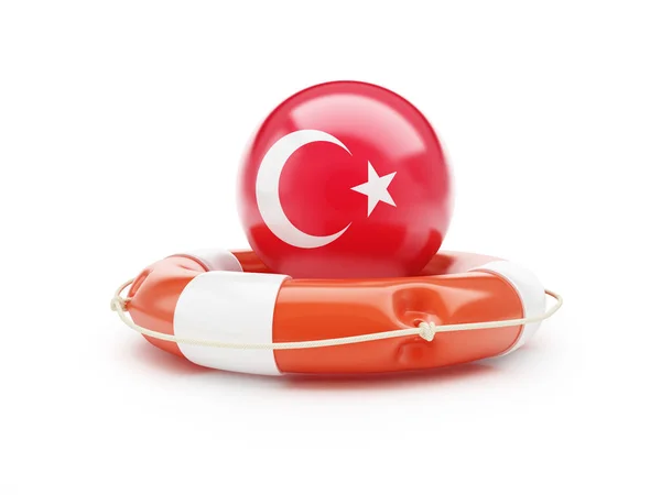 Ceinture de sauvetage avec drapeau de la Turquie aide sur un fond blanc Illustration 3D — Photo