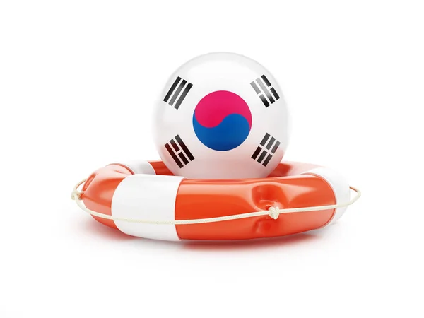 Reddingsboei met Zuid-Korea vlag helpen op een witte achtergrond 3d illustratie — Stockfoto