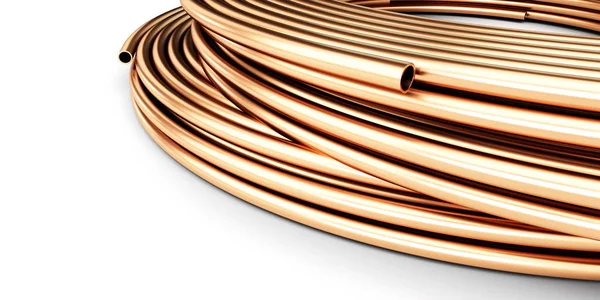 Beyaz arka plan 3d çizim üzerinde bakır borular