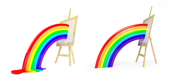 Rainbow from easel to floor on a white background 3D illustratio — Stock Photo, Image