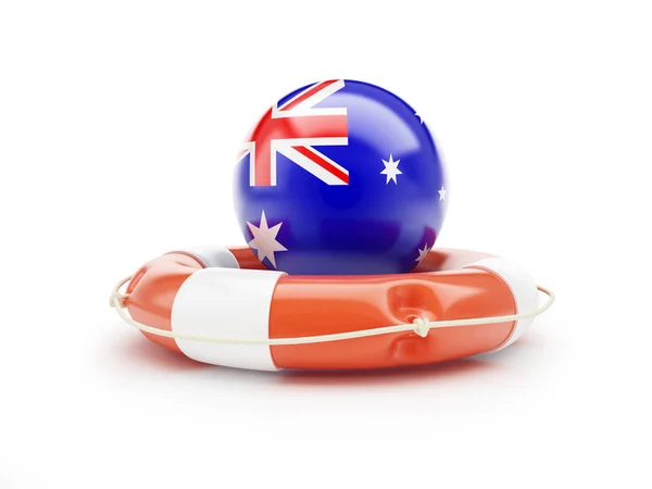 Ceinture de sauvetage avec drapeau de l'Australie aide sur un fond blanc illustration 3D — Photo