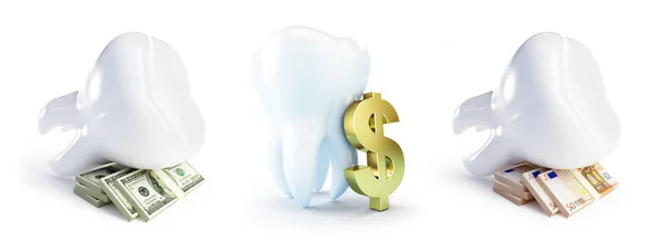 Coste del tratamiento dental sobre fondo blanco Ilustración 3D —  Fotos de Stock