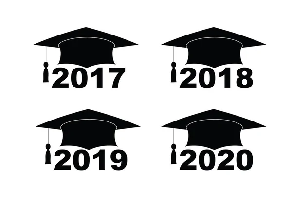 Metin mezuniyet şapkalı bir beyaz set işareti örnek ayarla — Stok Vektör