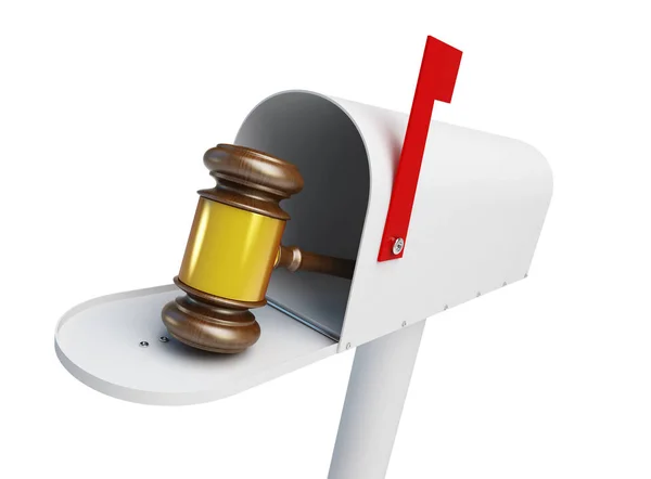 Mailbox law Gavel on a white background 3D illustration — Stock Photo, Image