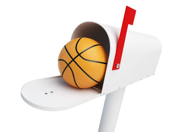 白い背景の 3 d イラストをメールボックス バスケット ボール ボール — ストック写真