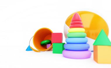 Oyuncaklar alfabe küp, plaj topu, piramit 3d çizim