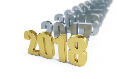Yeni yıl 2018. Beyaz bir arka plan üzerinde 3D çizimler