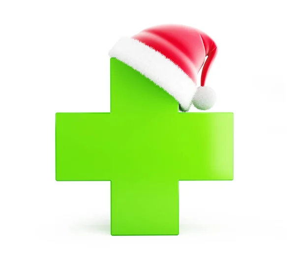 Farmácia de Natal, chapéu de Papai Noel sobre um fundo branco ilustração 3D — Fotografia de Stock