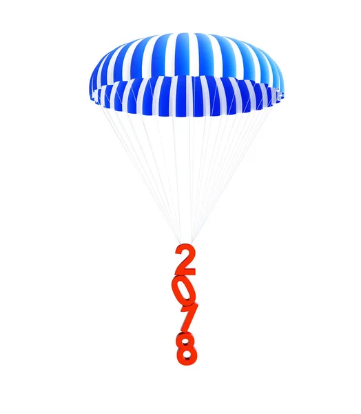 Fallschirm Neujahr 2018 auf weißem Hintergrund 3D-Illustration, 3D-Rendering — Stockfoto