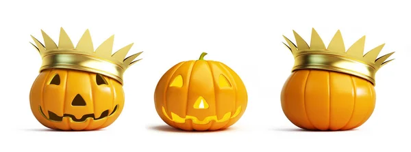 Corona de calabaza de halloween sobre un fondo blanco ilustración 3D, representación 3D —  Fotos de Stock