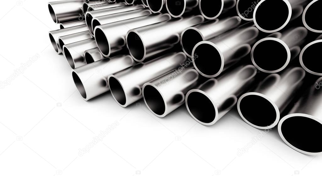  metal pipe on white background. on a white background 3D illustration, 3D rendering