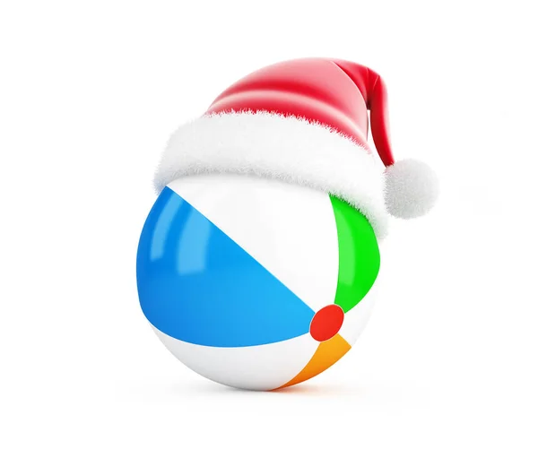 Santa hat strandbal op een witte achtergrond 3d illustratie, 3D-rendering — Stockfoto