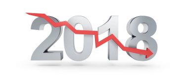 2018 üzerinde bir beyaz arka plan 3d resim, 3d render için aşağı ok