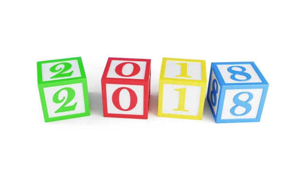 Alfabet vak 2018 Nieuwjaar op een witte achtergrond 3d illustratie, 3D-rendering — Stockfoto