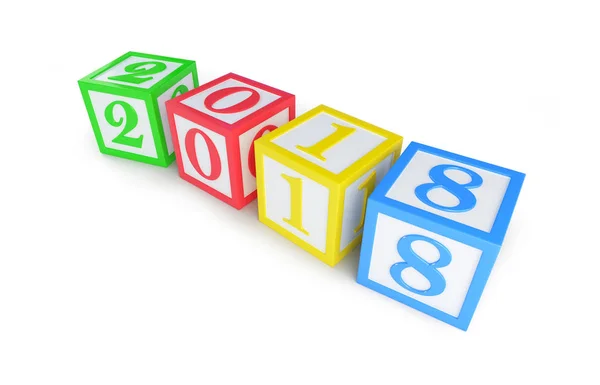 Alfabet vak 2018 Nieuwjaar op een witte achtergrond 3d illustratie, 3D-rendering — Stockfoto