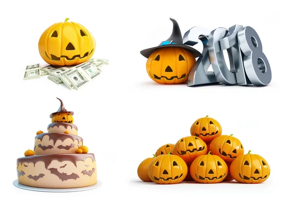 Halloween abóbora definido em um fundo branco ilustração 3D, renderização 3D — Fotografia de Stock