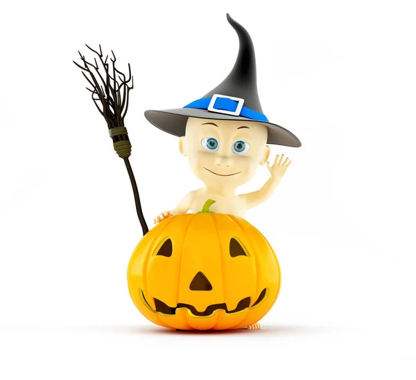 Dětská halloween na bílém pozadí 3d ilustrace, 3d vykreslování — Stock fotografie