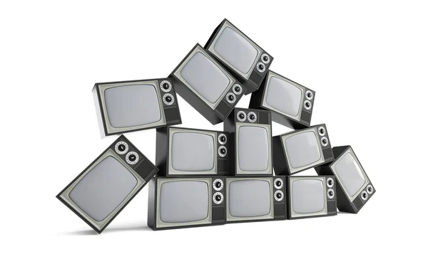 Pyramid of retro TV on a white background 3D illustration, 3D rendering — Stock Photo, Image
