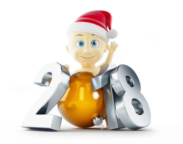 Ano novo do bebê 2018 em um fundo branco ilustração 3D, renderização 3D — Fotografia de Stock