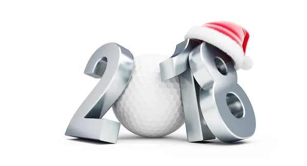 2018 yeni yıl golf bal bir beyaz arka plan 3d resim, 3d render santa şapka — Stok fotoğraf