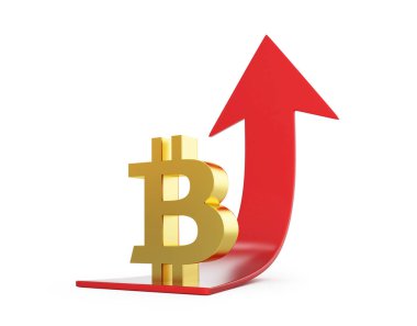 yukarı ok 3d resim, 3d render altın bitcoin sembolü
