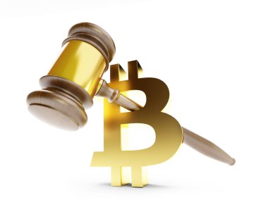 Hukuk bitcoin bir beyaz arka plan 3d resim, 3d render üzerinde
