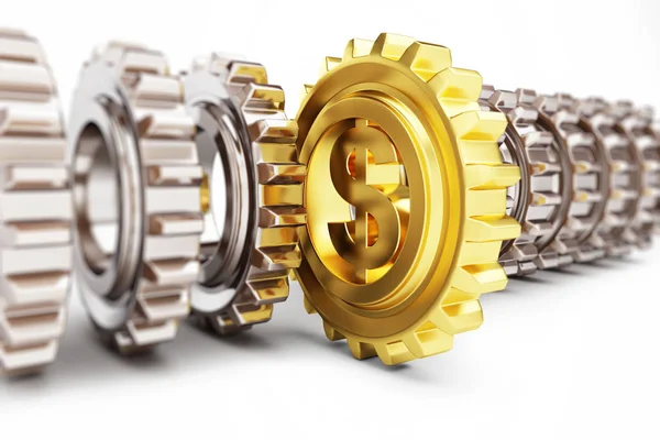 Gear dollar  on a white background 3D illustration, 3D rendering — Stock Photo, Image