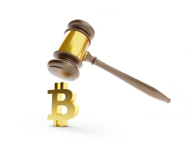 Hukuk bitcoin bir beyaz arka plan 3d resim, 3d render üzerinde
