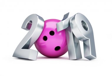 2019 yeni yıl beyaz arka plan bir 3d çizim üzerinde 3d render Bovling