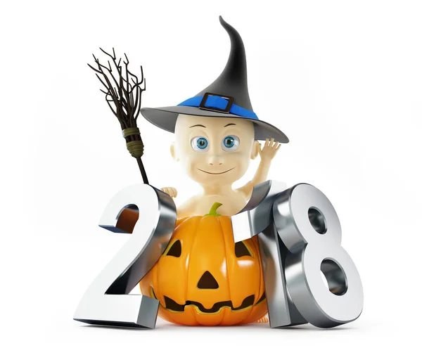 Halloween bebê 2018 em um fundo branco ilustração 3D, renderização 3D — Fotografia de Stock