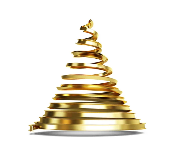 Tannenbaum Gold Metall auf weißem Hintergrund 3d Illustration, 3d Rendering — Stockfoto