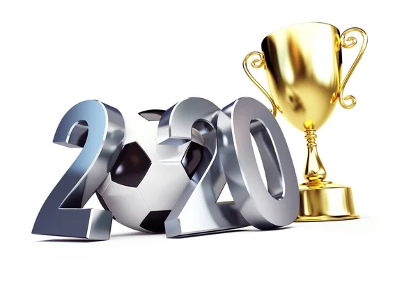 Золотая чашка футбола 2020 на белом фоне 3D иллюстрация, 3D рендеринг — стоковое фото