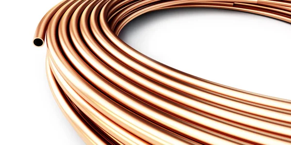 Copper metal pipes on white background. 3d Illustrations — Stock Photo, Image