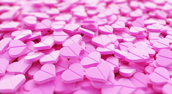 Pozadí růžové pilulky srdce — Stock fotografie