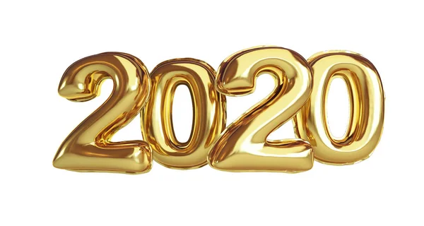 Foil balloon 2020 Gold Happy New Year  on a white background 3D illustration, 3D rendering — Stock Photo, Image