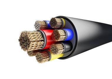 Beyaz arkaplan üzerinde kablo kablosu 3d illüstrasyon, 3d görüntüleme