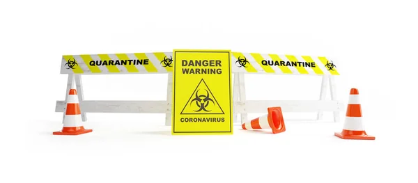 Tekenen van een gesloten weg. quarantaine coronavirus op een witte achtergrond 3d illustratie, 3d weergave Stockfoto