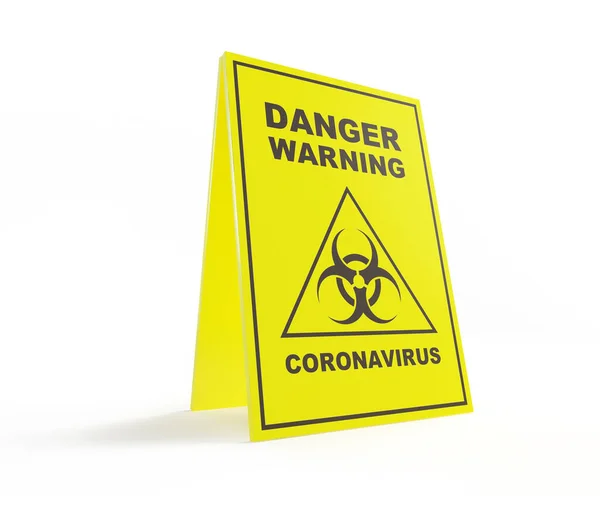 Επικίνδυνη coronavirus προειδοποιητικό σήμα σε λευκό φόντο 3d εικόνα, 3d απόδοση — Φωτογραφία Αρχείου