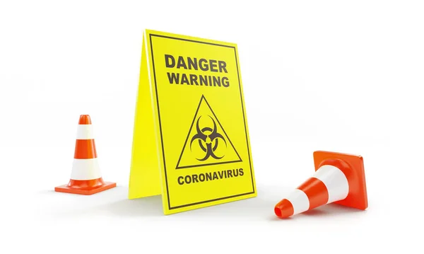 Covid Dangerous Coronavirus Warning Sign White Background Illustration Renderin — Stock Photo, Image