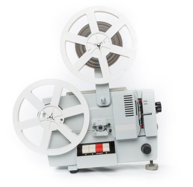 Beyaz bir arka plan üzerinde izole eski film projektör