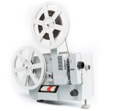 Beyaz bir arka plan üzerinde izole eski film projektör