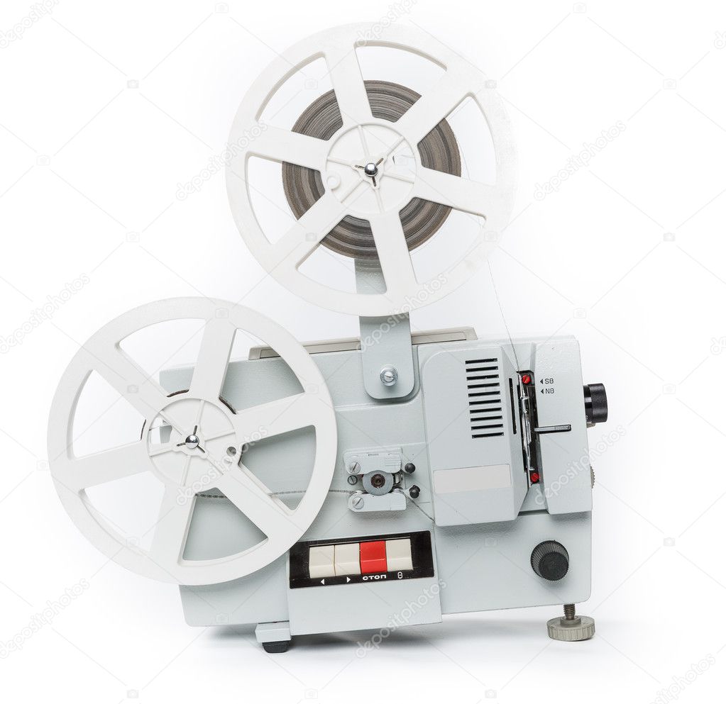Old film projector isolated on a white background