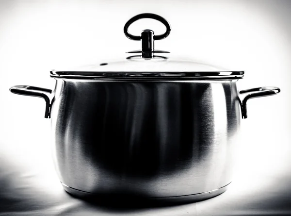 Metal stock pot with glass lid — Stock Photo, Image