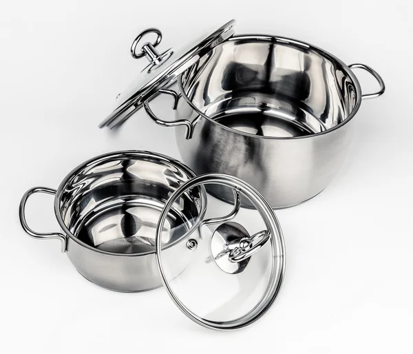 Two Metal stock pots with glass lid — Stock Photo, Image