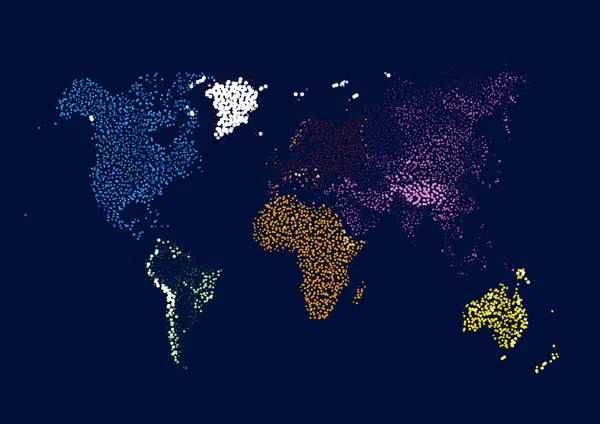 Mappa dei continenti mondiali - Illustrazione vettoriale in stile Dots — Vettoriale Stock