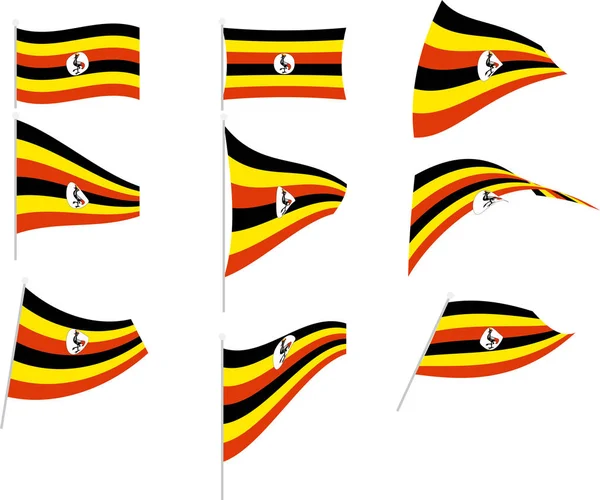 Vektor-Illustration des Sets mit Ugandas Flagge — Stockvektor