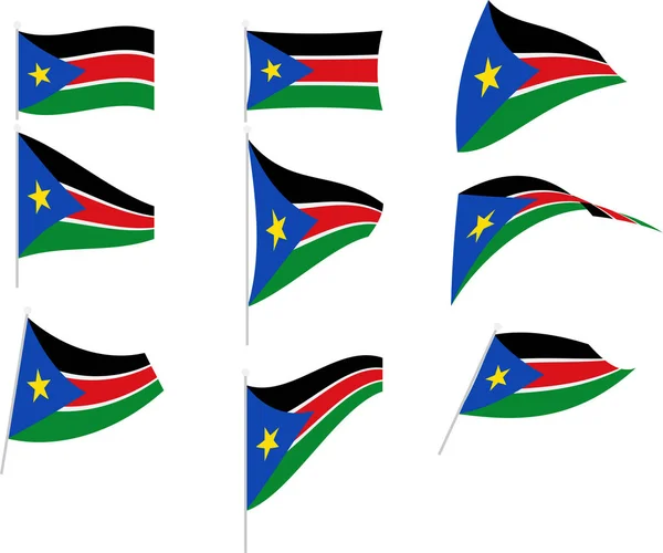 Güney Sudan Bayrağıyla Setin Vektör İllüstrasyonu — Stok Vektör