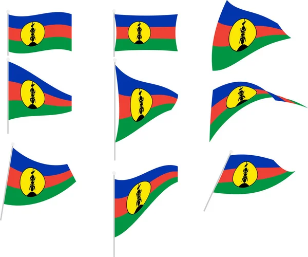 Ilustración vectorial de conjunto con bandera de Nueva Caledonia — Vector de stock