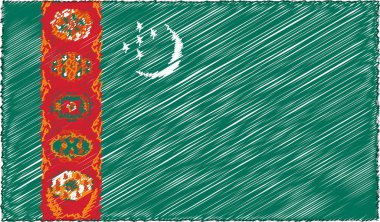 Sketch Stili Türkmenistan Bayrağının Vektör İllüstrasyonu