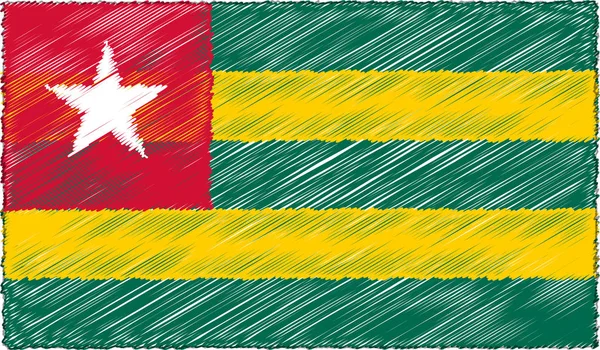 Ilustração vetorial do estilo do esboço Bandeira do Togo — Vetor de Stock